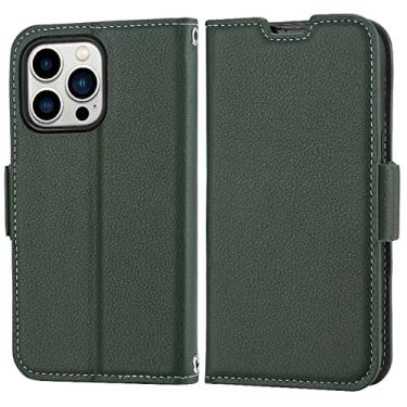 Imagem de Capa carteira para iPhone 13 Pro Max/13 Pro/13/13 Mini, capa de couro legítimo premium com suporte para cartão capa flip magnética para notebook, verde, 13 15,5 cm