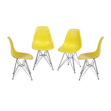 Imagem de Kit 4 Cadeiras Base Cromada Eames Dkr OR Design Amarelo/Cromado