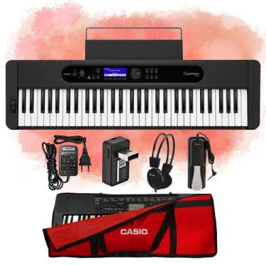 Imagem de Kit Teclado Casio Musical Ct-S400 5/8 Pedal Capa Vermelha E Fone