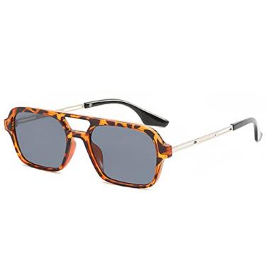 Imagem de Óculos de Sol Quadrado Retro Pontes Duplas Moda Feminina Lentes Oceânicas Claras Sombras UV400 Homens Tendência Metal Óculos de Sol Oco, Cinza Leopardo, Como a imagem