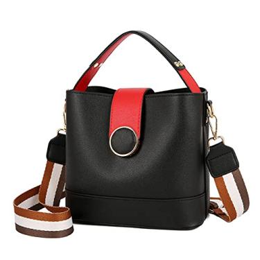 Imagem de Bolsa grande de couro transversal para mulheres moda casual bolsas e bolsas de ombro em dois tons, Preto