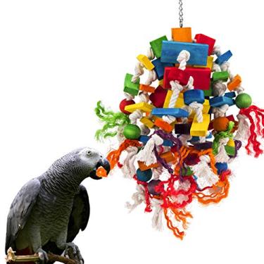 Imagem de Brinquedo de papagaio grande – blocos de madeira natural multicoloridos para pássaros sugeridos para cinzento-africano, arara e papagaios da Amazon