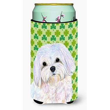 Imagem de Caroline's Treasures SS4413TBC Maltese Dia de São Patrício Shamrock Retrato de Bebidas Isolador Isolador de Bebidas Alto, Menino Alto, Multicolorido