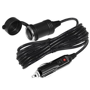 Imagem de Cabo de extensão para isqueiro de cigarro 12V 12FT - Carregador de carro isqueiro macho plugue para tomada fêmea 18AWG Cabo de extensão resistente com extensor de luzes LED para bomba de compressor de ar e inflador de pneu 15A