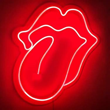 Imagem de Genérico Placa Neon Led Boca Rolling Stones 50cm x 40cm Com Controle em Vidro Vermelho Retrô