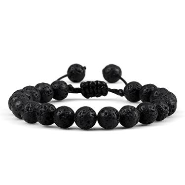 Imagem de Pulseiras ajustáveis para casais de 8 mm contas preto branco trança macramê pulseira para mulheres homens joias à distância - lava, Cristal