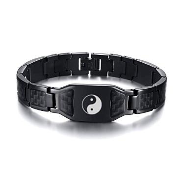 Imagem de Hisatan Pulseira masculina personalizada com pulseira moderna de aço inoxidável com vários padrões, 03.Bagua, Aço inoxidável, Sem Pedra Preciosa