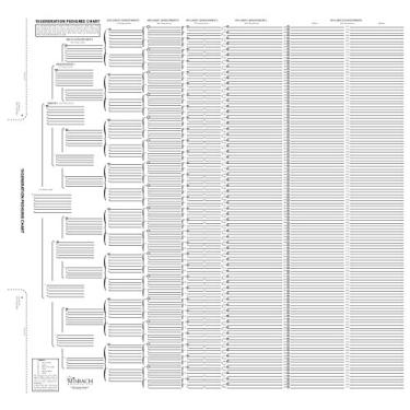 Imagem de TreeSeek® Tabela de pedigree de 15 gerações | Formulários genealogia em branco para história familiar e trabalho de ascendência