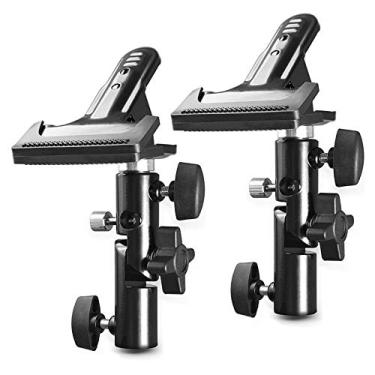 Imagem de Suporte de grampo de metal resistente para estúdio fotográfico de golfinho lento com suporte de luz 5/8 e suporte de refletor de guarda-chuva (2 peças)