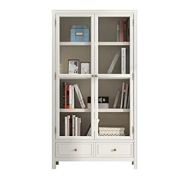 Imagem de KIZQYN Estante de Livros com Porta de Vidro - 4 Prateleiras - Estilo Moderno e Retrô - Branco - Grande
