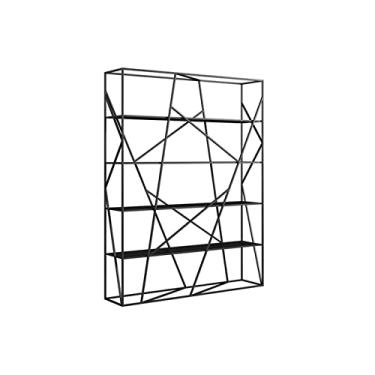 Imagem de KIZQYN Estante multicamadas ferro forjado divisória de sala de estar prateleira de piso escritório rack de armazenamento de livros simples contra a arte de parede estante de livros (cor: preto, tamanho: grande)