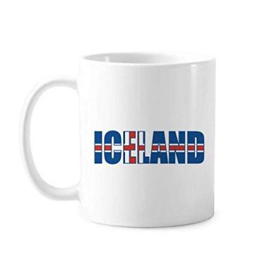 Imagem de Caneca com nome da bandeira da Islândia cerâmica xícara de café porcelana louça