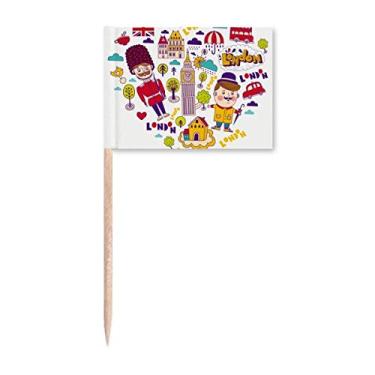 Imagem de Cabine telefônica vermelha em forma de coração Reino Unido bandeiras de palito de dente marcador topo decoração de festa