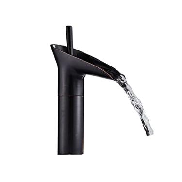 Imagem de LIDON Torneira de pia de banheiro Torneira de vaidade Alça única um furo Torneira de banheiro Torneira preta Banheiro Torneira de Bronze Cachoeira Retro Cachoeira Torneira de Cachoeira para Banheiro, Antigo A (Cor: Preto A)