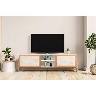 Imagem de Rack para Sala para TV Branco em MDF e Madeira Yono Meu Móvel de Madeira - Branco e Jatobá