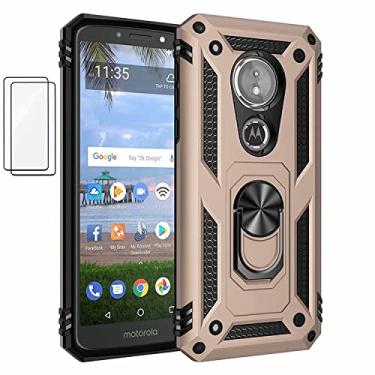 Imagem de Capa para Motorola Moto G6 Play Capinha com protetor de tela de vidro temperado [2 Pack], Case para telefone de proteção militar com suporte para Motorola Moto G6 Play (Ouro)