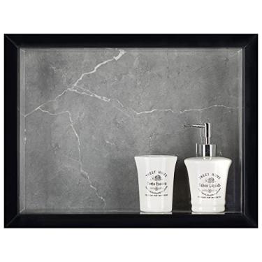 Imagem de Nicho Para Banheiro Em Porcelanato Polido Porta Shampoo Sabonete Organizador (Cinza/Preto 40)