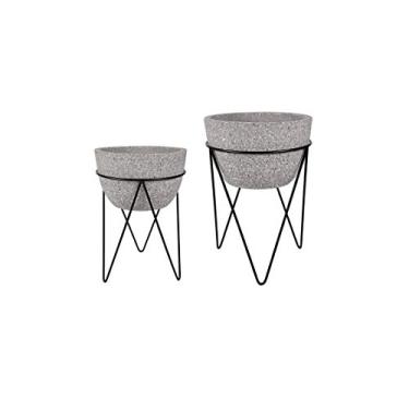 Imagem de Kit Cachepot De Piso Em Cimento Com Suporte Em Metal - 2 Pcs Mart Cinza