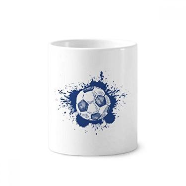 Imagem de Suporte de caneta para escova de dentes de futebol azul com desenho de tinta, suporte de cerâmica, copo lápis