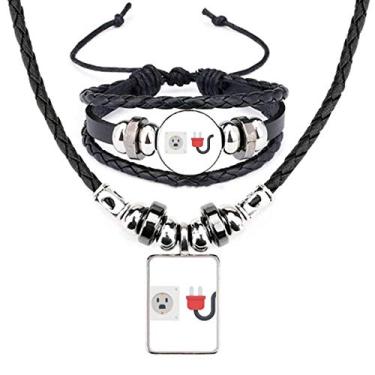 Imagem de Conjunto de joias de pulseira de couro com padrão de diagrama de circuito de tomada