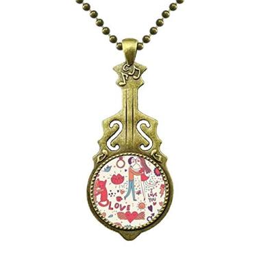 Imagem de DIYthinker Colar de tinta de flor para casal amor com pingente de música de guitarra antiga