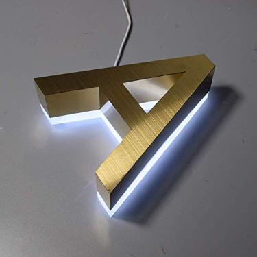 Imagem de Placa de casa flutuante 3D número 0-9 letra ABC LED dourado branco luz de aço inoxidável placa moderna de acrílico para uso ao ar livre à prova d'água casa hotel alfabeto digital grandes placas de porta iluminadas