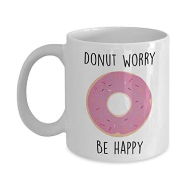 Imagem de Caneca Donut Worry Be Happy – Caneca de café de cacau quente divertido – ideia de de Natal