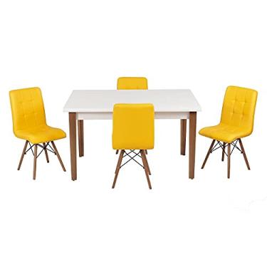 Imagem de Conjunto Mesa de Jantar Luiza 135cm Branca com 4 Cadeiras Gomos - Amarelo