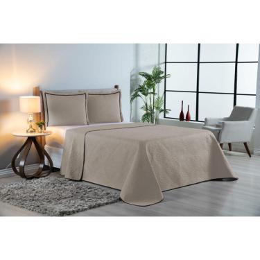 Imagem de Cobre Leito Colcha Casal Queen Dupla Face 03 Peças - Cáqui