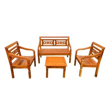 Imagem de Kit Jogo de Banco 4 Lugares Com Mesa de Centro Madeira de Demolição Modelo Flor Sudeste Rústico