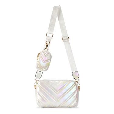 Imagem de Herald Bolsa tiracolo pequena acolchoada Chevron com porta-moedas e bolsa feminina quadrada para câmera de foto e ombro lateral 2 tamanhos, Branco colorido