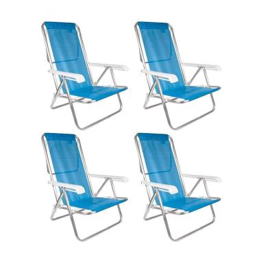 Imagem de Kit 4 Cadeiras Praia Reclinável 8 Posições Alumínio Azul Mor