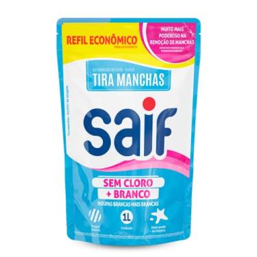 Imagem de Saif Tira Manchas Sem Cloro Mais Branco Sachê 1L Removedor De Manchas De Roupas Brancas Azul Mais Poderoso Na Remoção De Manchas Roupas Brancas Mais Brancas Embalagem Econômica