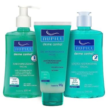 Imagem de Kit Facial Nupill Derme Control (Sabonete 200ml + Loção 200ml + Gel Microesfoliante 90g)