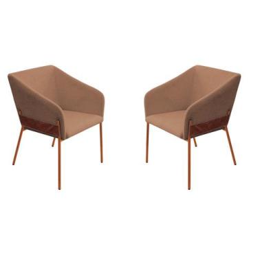 Imagem de 2 Cadeiras Sala De Jantar Miami Base Ferro Bronze Blouclé Marrom - Fol