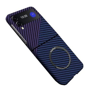 Imagem de FLURIKA Capa para Samsung Galaxy Z Flip 3 5G compatível com carregador MagSafe, texturas de fibra de carbono, leve, à prova de impacto rugged armor bumper case, Blue&Purple