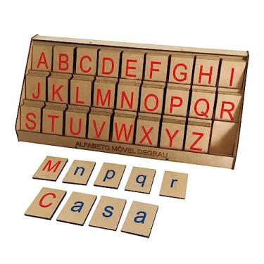 Imagem de Brinquedo Educativo Alfabeto Letras Alfabetização Madeira Alfabeto Movel Degrau