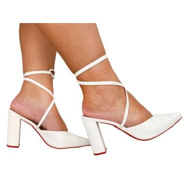 Imagem de Sapato Feminino Scarpin Branco Trançado De Amarrar Salto Medio Salto G