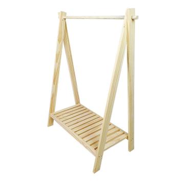 Imagem de Arara para Roupas Slim em Madeira de Pinus Cor NATURAL