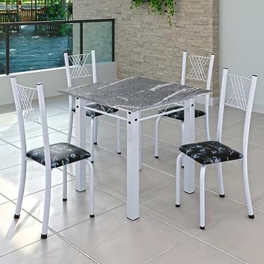 Imagem de Conjunto de Jantar Mesa 70x70cm Tampo de Granito Topázio com 4 Cadeiras Sara Yescasa Preto Floral/branco