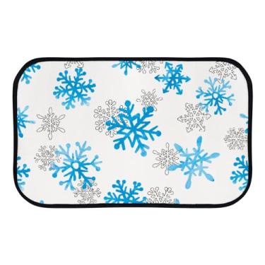 Imagem de MY LITTLE NEST Tapete de Natal Azul Cinza Prata Flocos de Neve Interior Exterior Tapete de Área Pequena Tapete Antiderrapante Tapete Antiderrapante para Sala de Estar Quarto Sala de Jantar Entrada de Sala de Aula 60 cm x 9,5 cm
