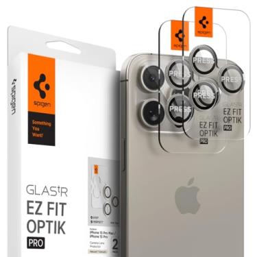 Imagem de Spigen Protetor de tela para lente de câmera [GlasTR EZ Fit Optik Pro] projetado para iPhone 15 Pro Max/iPhone 15 Pro [compatível com capas] - titânio natural [pacote com 2]