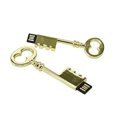Imagem de 16 GB de metal em formato de chave USB 2.0 Flash Drive Pen Drive Pen Drive USB Stick USB Drive Flash Disk Pen Drive USB Stick U Disk PenDrive (dourado)