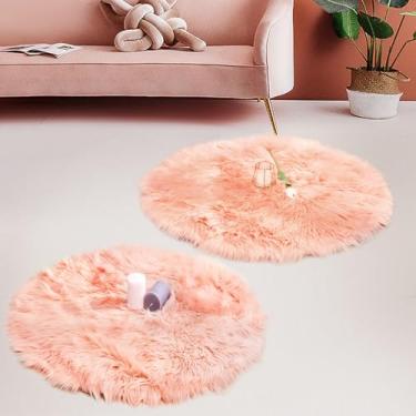 Imagem de HYSEAS Tapete de pele de carneiro sintética rosa 9,5 x 9,5 m, pacote com 2, tapete felpudo macio e felpudo redondo para piso interno, sofá, cadeira, quarto, sala de estar, decoração de casa