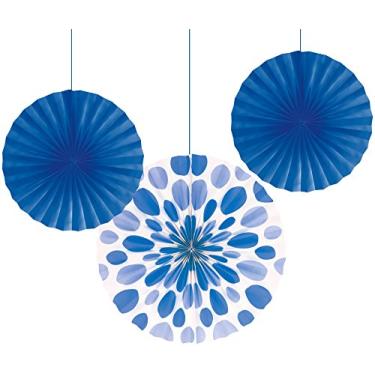 Imagem de Creative Converting 3 ventiladores de papel sólidos e de bolinhas, 30,48 cm/40,64 cm, azul verdadeiro