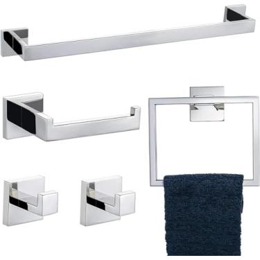 Imagem de Kit Acessórios para Banheiro em Aço Inox 5 Peças Alto Luxo Premium Prata