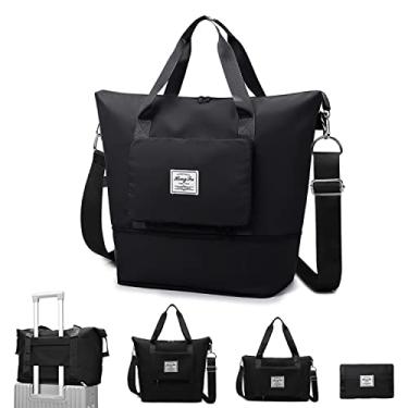 Imagem de Bolsa de viagem, bolsa de viagem para o fim de semana, bolsa feminina de transporte para aviões, bolsa esportiva de academia com manga de carrinho, A - alça longa preta, 16.5x8.7x10.2 inches, Bolsa de