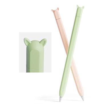 Imagem de Pacote com 2 capas de silicone fofas compatíveis com Apple Pencil 2ª geração, acessórios compatíveis com iPad Pro 11 de 12,9 polegadas, rosa e verde