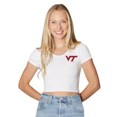 Imagem de Lojobands Camiseta cropped feminina Tailgate College Fitted Crop Top tamanho único (Virginia Tech Hokies - Branca)