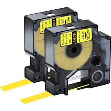 Imagem de KCMYTONER 2 pacotes compatíveis com DYMO Rhino Label Makers 18054 preto sobre amarelo 9 mm fita adesiva termorretrátil imprimível para Rhino 1000 3000 4200 5000 5200 6000 LabelManager 450 Duo